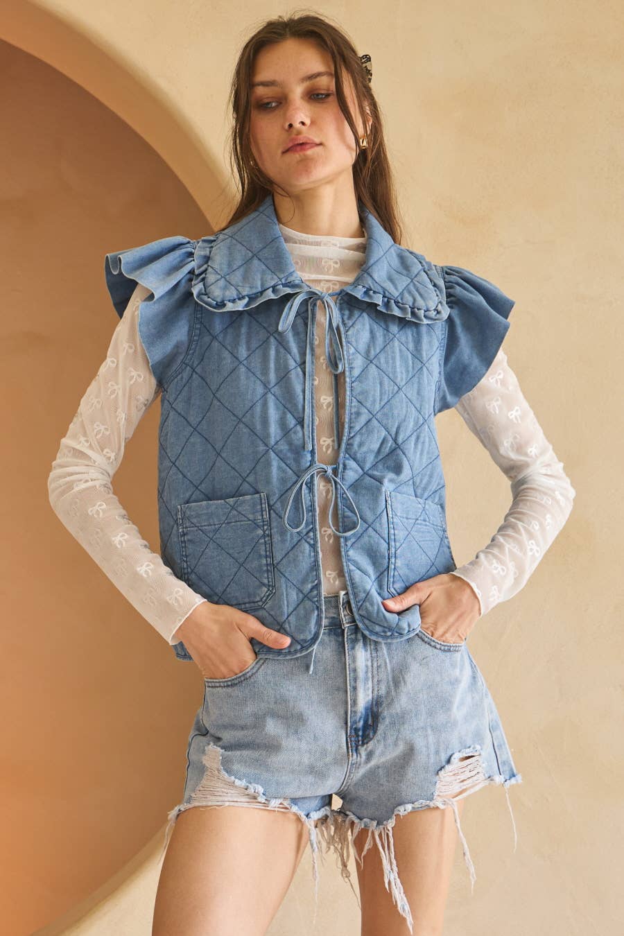 Washed Quilted Denim Vest