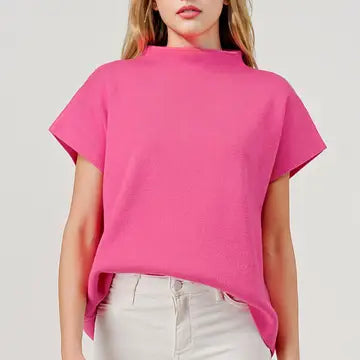 Mock Neck Sweater Vest Pink Solid