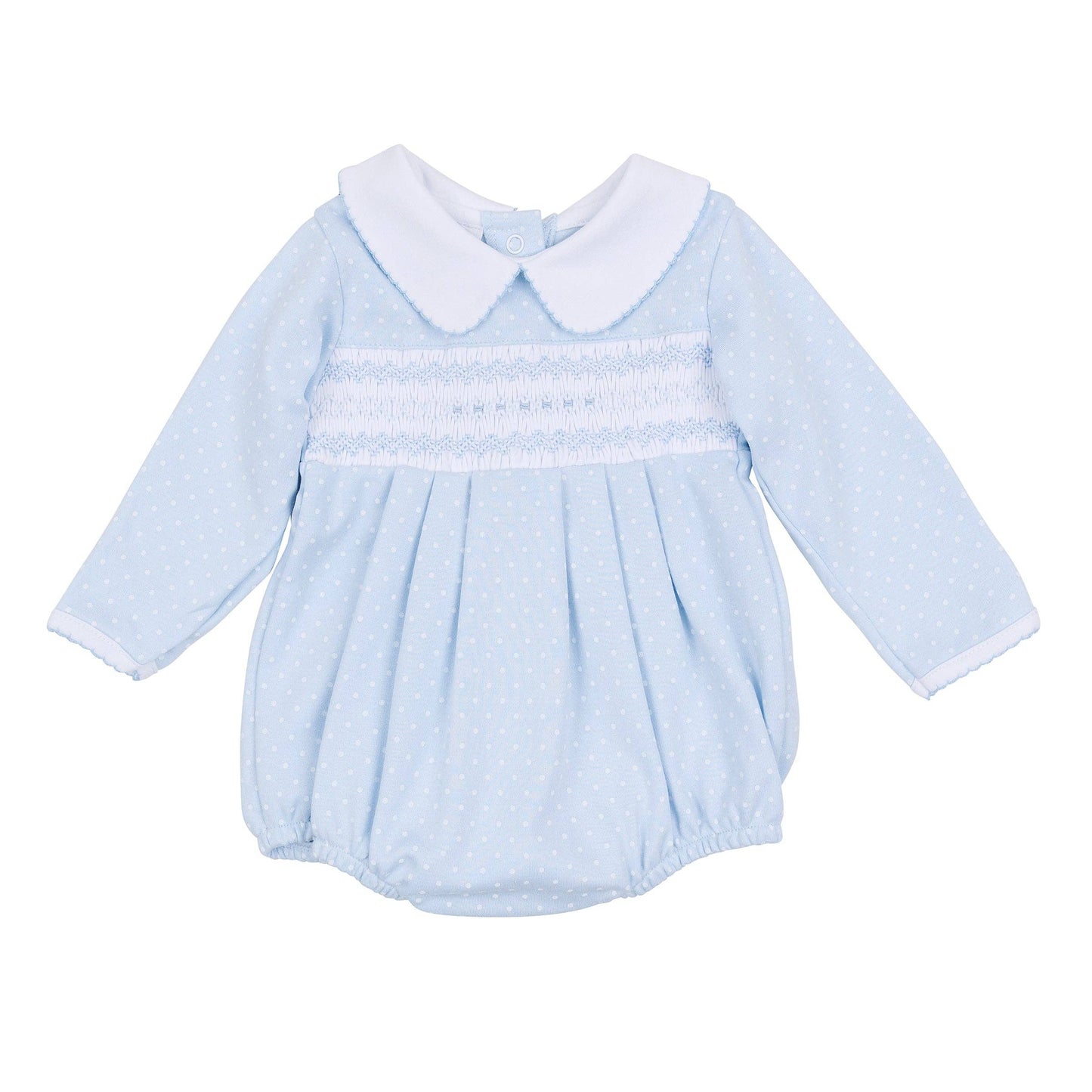Luca's Classics Smocked Long Sleeve Bubble - Light Blue