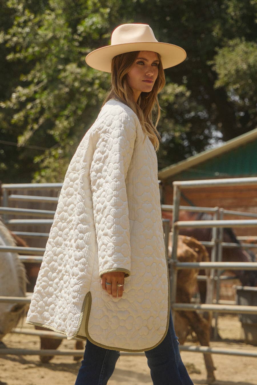 Plus Floral Quilted Midi Long Sleeve Jacket