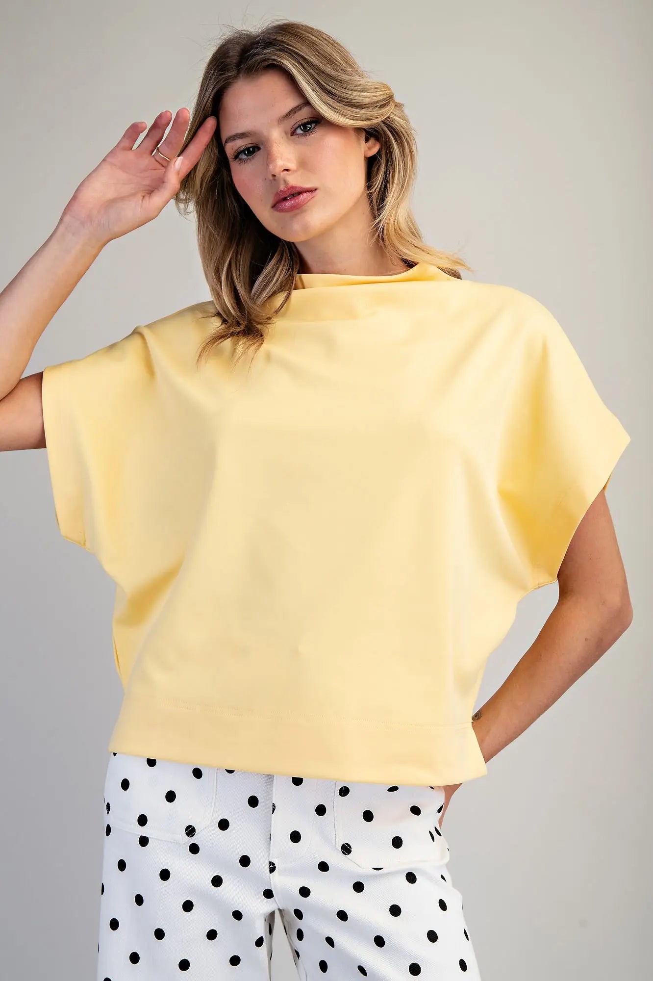 Butter Yellow Short Sleeve Mock Neck