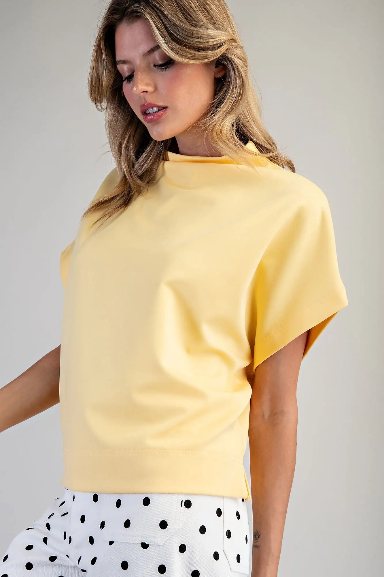 Butter Yellow Short Sleeve Mock Neck