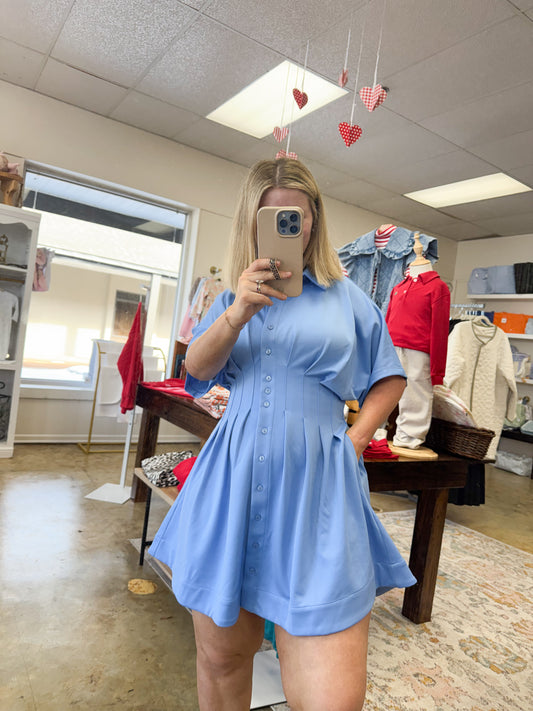 Pleated Button Down Mini Dress