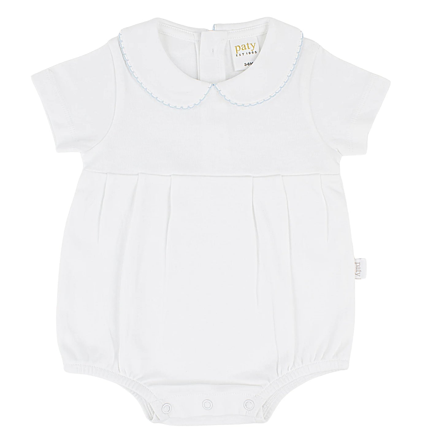 Paty Organic Cotton Baby Boy Onesie with Peter Pan Collar and Pleated Fron