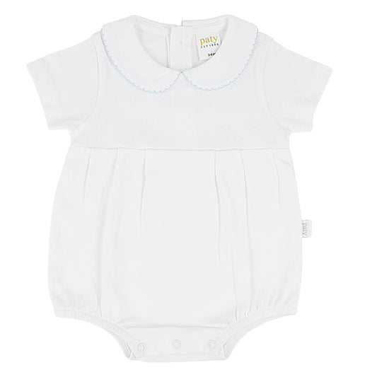 Paty Organic Cotton Baby Boy Onesie with Peter Pan Collar and Pleated Fron
