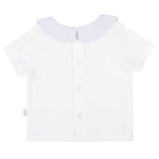 Paty Organic Cotton Baby Boy Set with Peter Pan Collar Shirt and Stripe Shorts