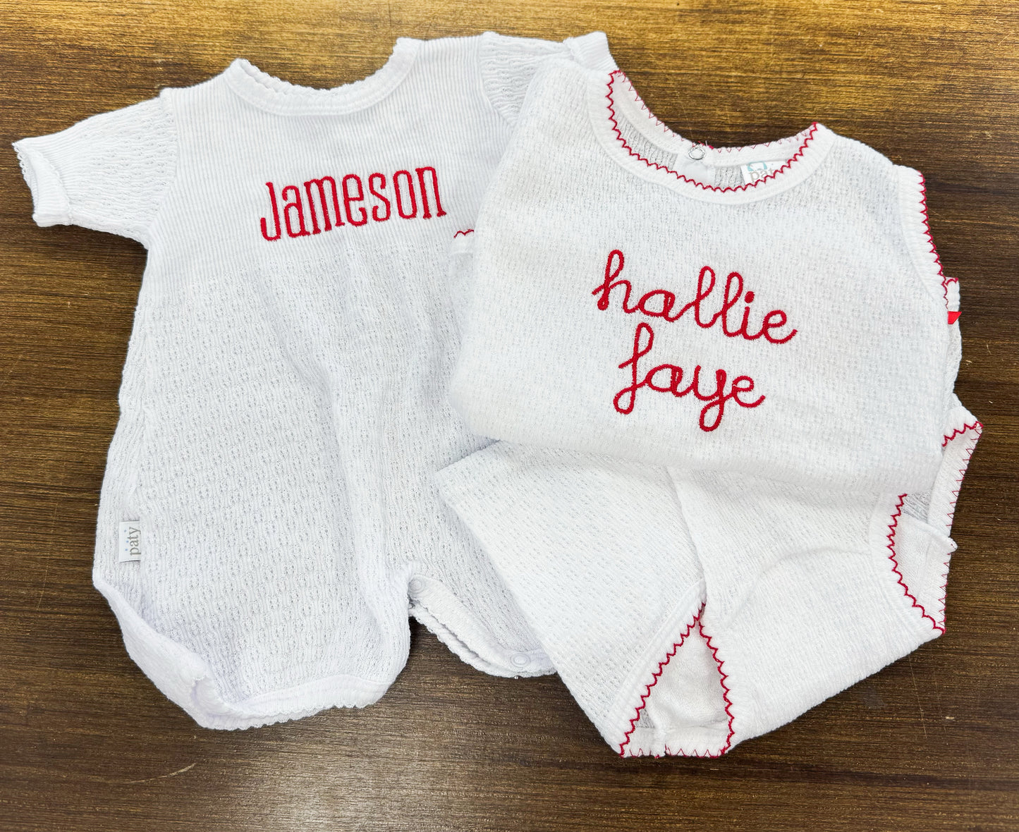 Paty Knit, 2PC Sleeveless Diaper Set White w/Red Trim