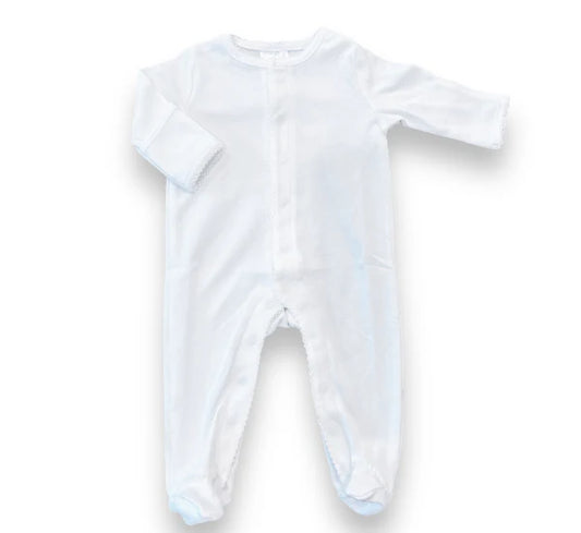 Picot Trimmed Footie- White W/White Trim