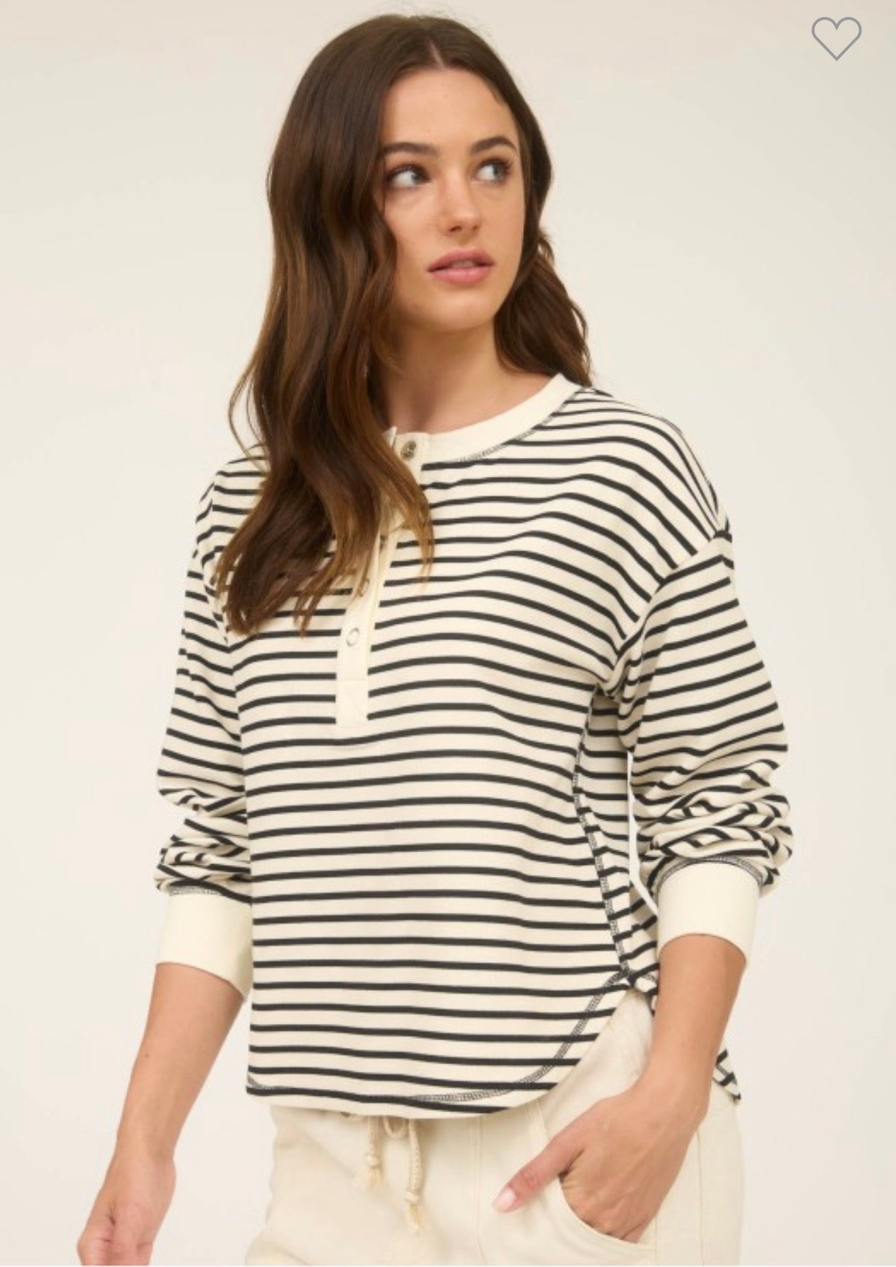 Striped Henley Snap Top