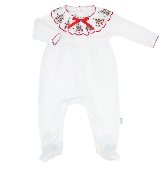 Paty Knit Footie with Swiss Tree Trim