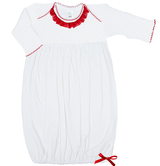 Paty Knit Overlap Shoulder Gown with Chiffon Ruffle & Pima