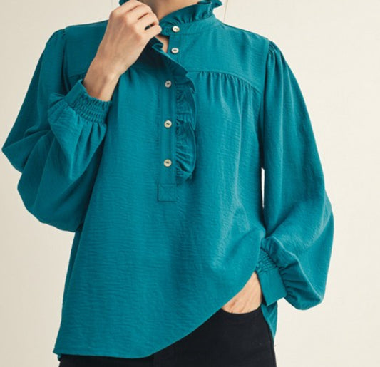 Teal Ruffle Blouse