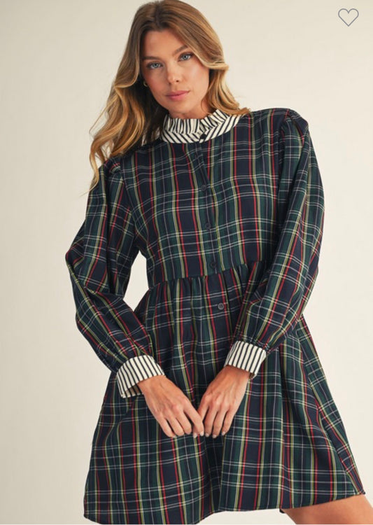 Navy Plaid Dress