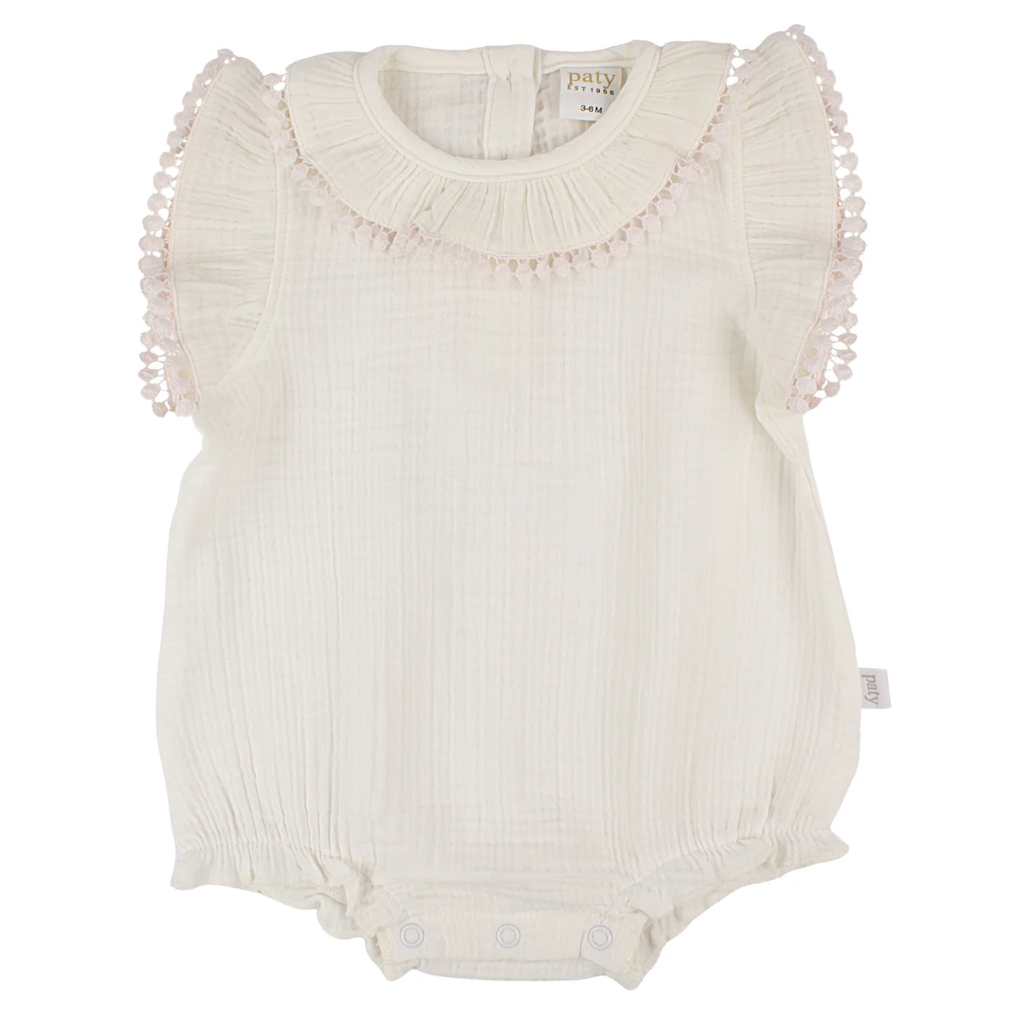 Paty Organic Cotton Muslin Baby Girl Bubble with Pom Trim