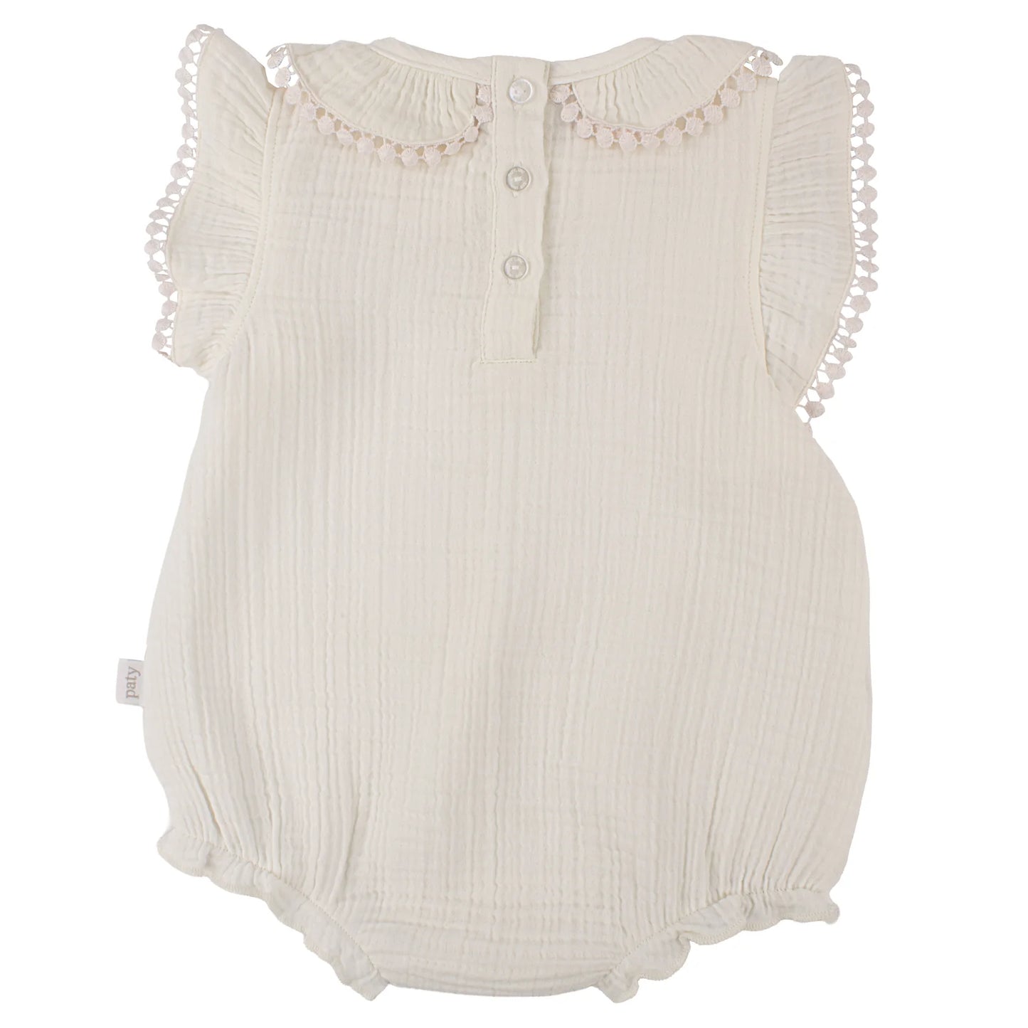 Paty Organic Cotton Muslin Baby Girl Bubble with Pom Trim