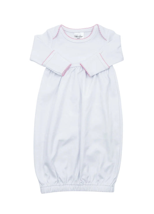 Lap Shoulder Gown- Lap Shoulder Gown- White W/Pink Trim