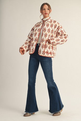 Button Down Floral Puff Jacket