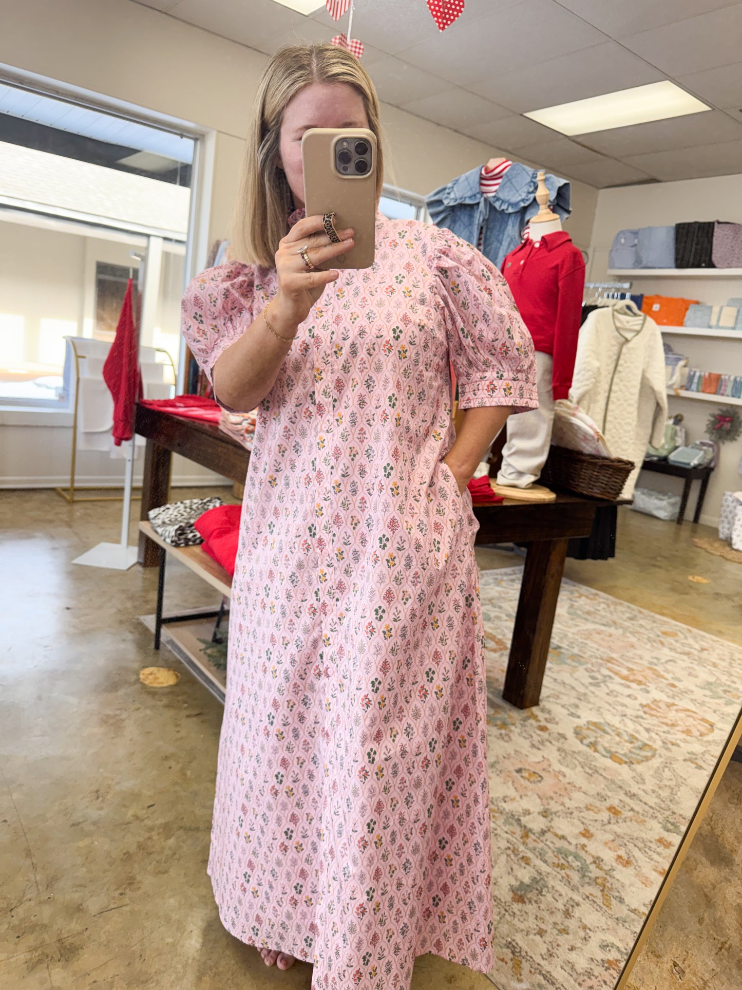 FLORAL HIGH RUFFLED MOCK NECK BUTTON DOWN MAXI DRESS FD32356