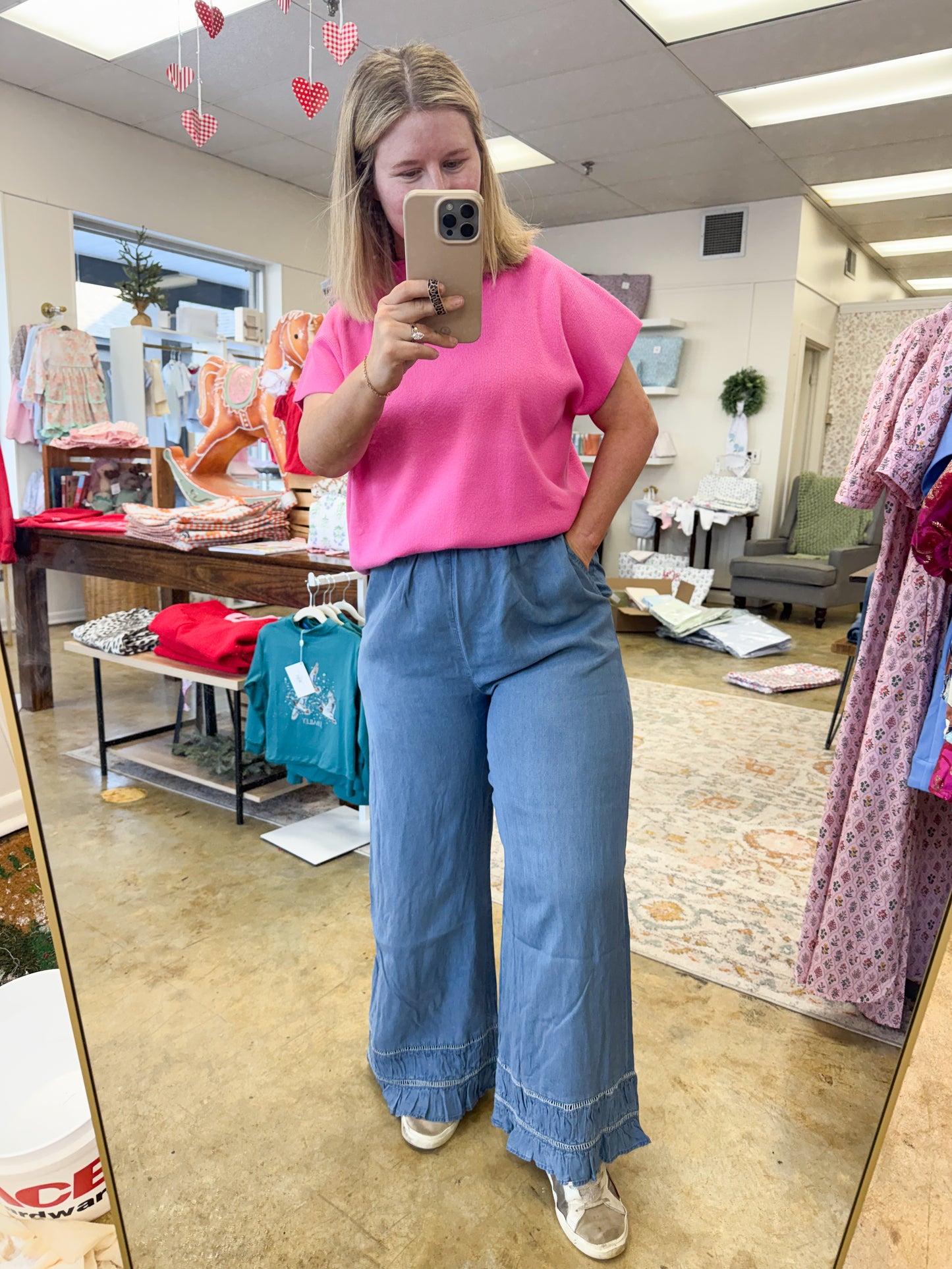 Mock Neck Sweater Vest Pink Solid