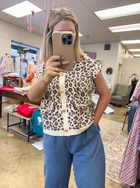 Leopard Cap Sleeve Sweater