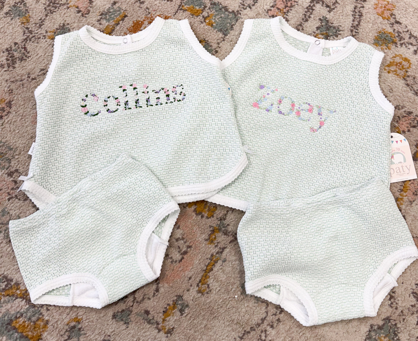 Paty 2 Piece Sleeveless Diaper Set- Mint