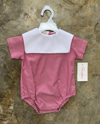 Red Gingham Boy Bubble with Collar