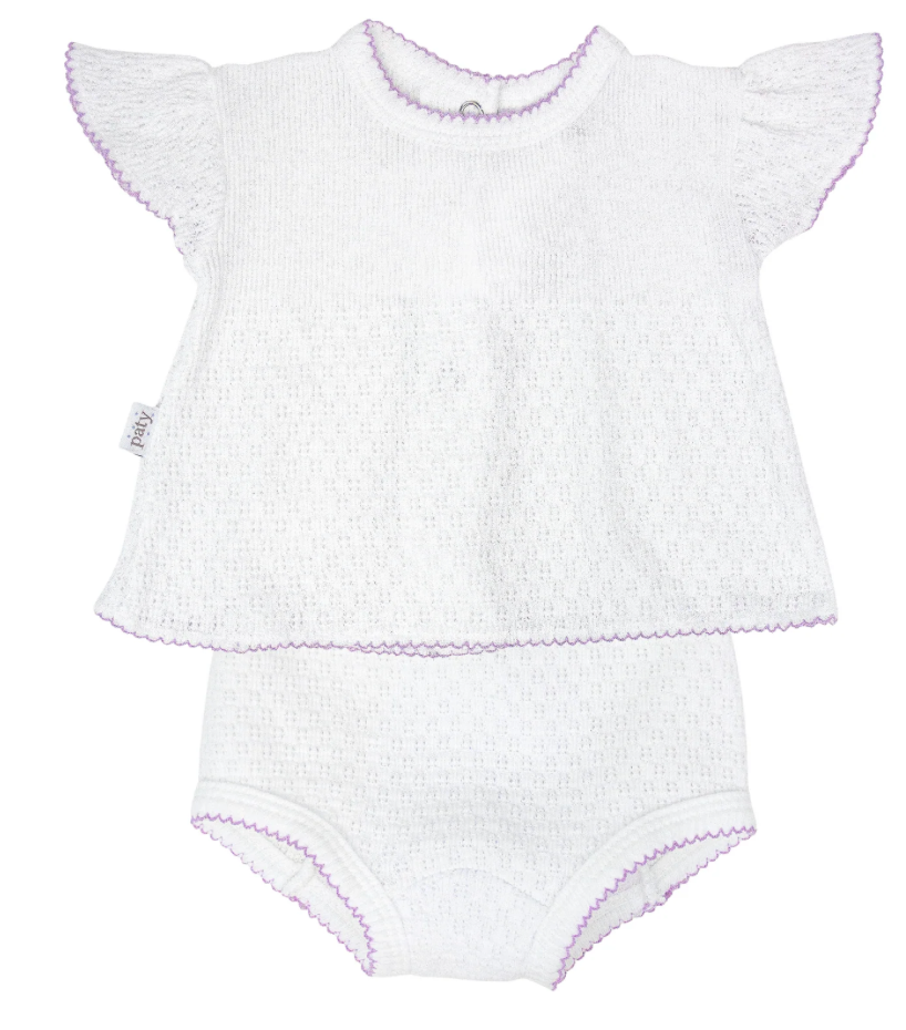 Paty Knit, Flutter Sleeve Diaper Set with Bows