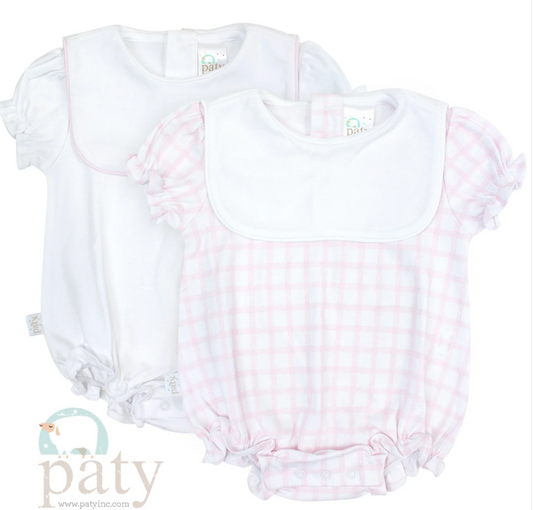 Paty Pima Bib Bubble- White W/Pink Trim