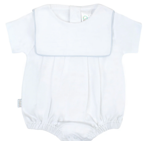 Paty Pima Bib Bubble- White W/Blue Trim