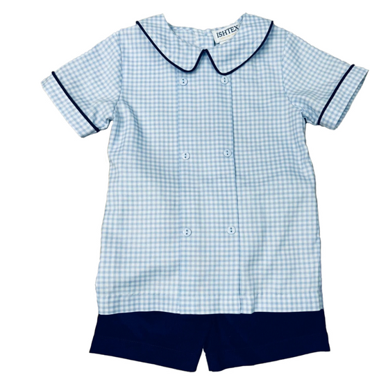 Blue Plaid Boy's Short Set