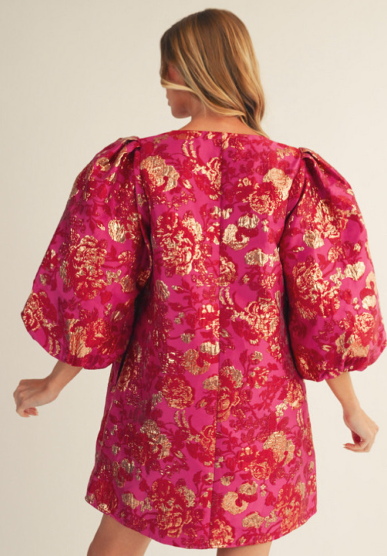 Jacquard Pink and Red Dress