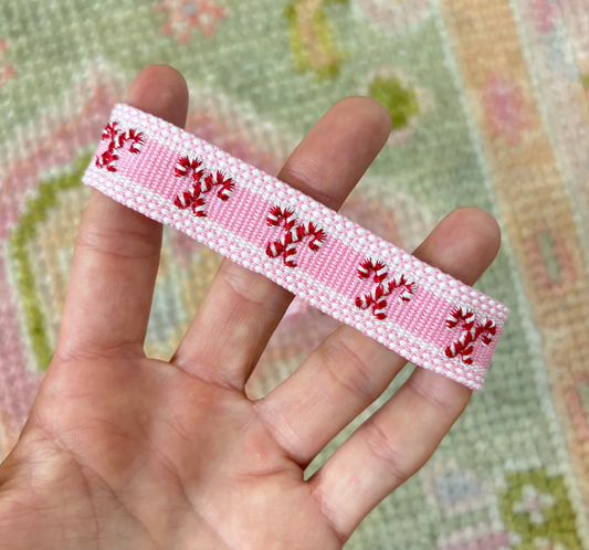 Candy Cane Embroidered Tassel Bracelet