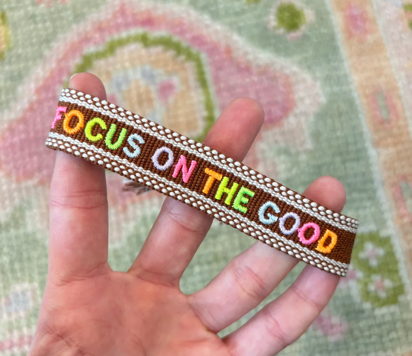 Focus on the Good Embroidered Tassel Bracelet