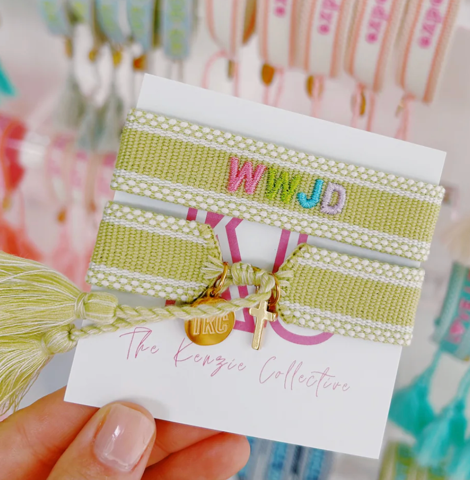 WWJD Embroidered Tassel Bracelet