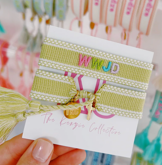 WWJD Embroidered Tassel Bracelet