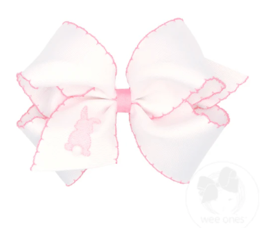 King Moonstitch Grosgrain Hair Bow with Easter-Inspired Embroidery