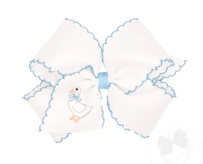 King Moonstitch Grosgrain Hair Bow with Easter-Inspired Embroidery