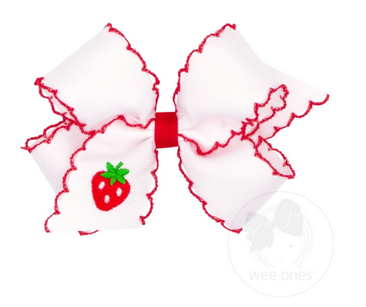 Medium Strawberry Embroidered Moonstitch Edge Hair Bow