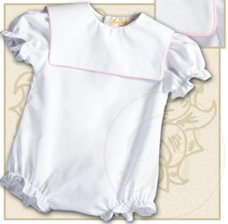 Girl White Bubble Square Collar w/Lt. Pink Trim