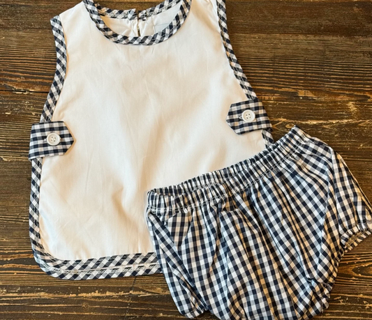 Navy Gingham Apron Set
