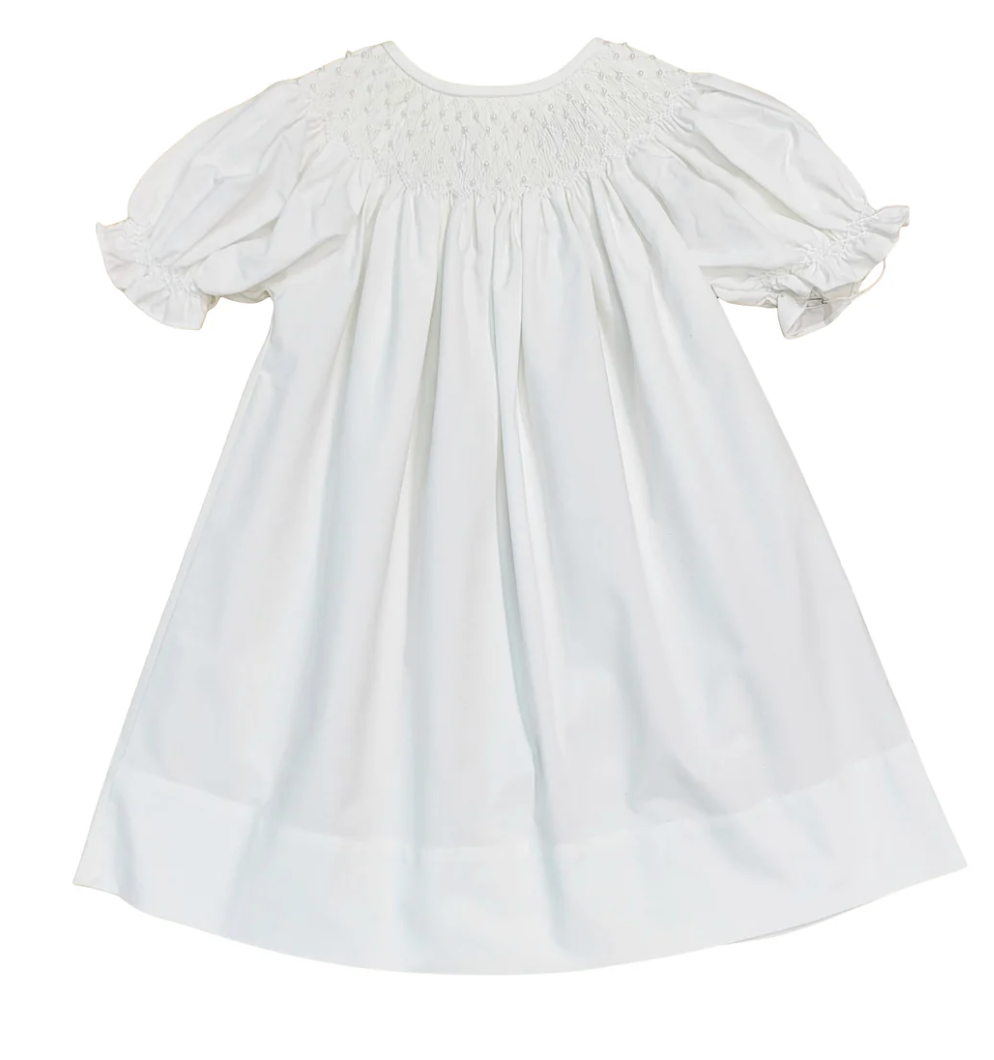 Catherine Pearl Smocked Dress- White