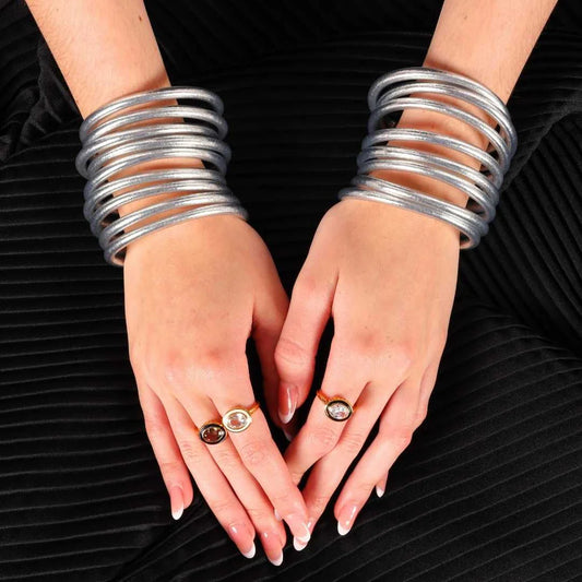 BUDHAGIRL - All Weather Bangles - Silver (Set of 9)