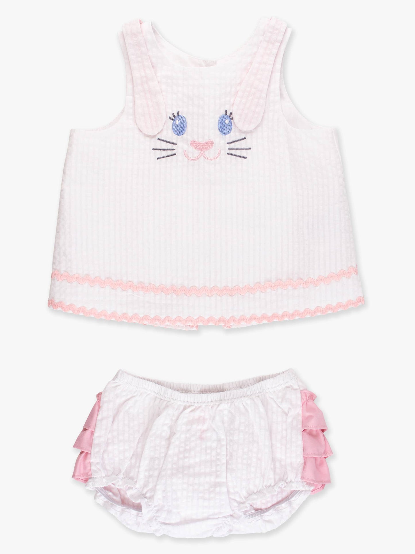 Baby Girls Pink Bunny Ears Seersucker Swing Top and Bloomer Set
