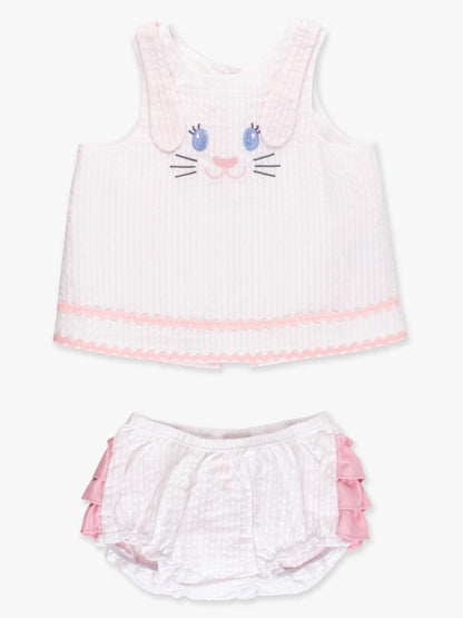 Baby Girls Pink Bunny Ears Seersucker Swing Top and Bloomer Set