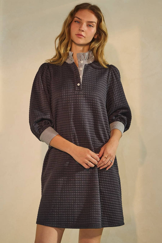 Quilted Shift Dress- Navy