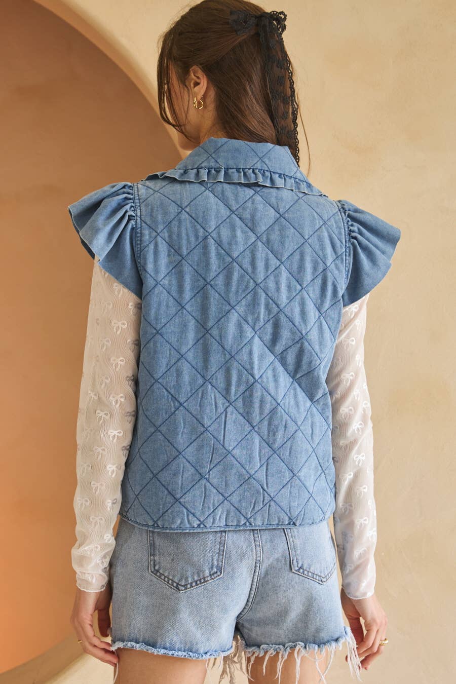 Washed Quilted Denim Vest