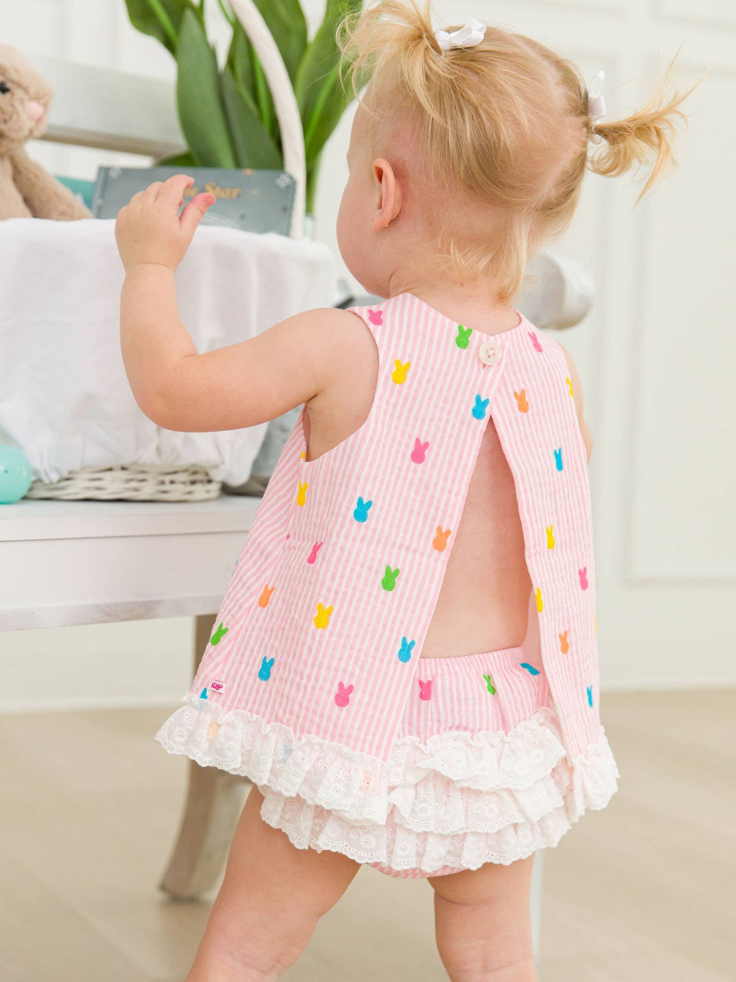 Baby Girls Pink Bunny Stripe Cotton Gauze Swing Top & Bloomer Set