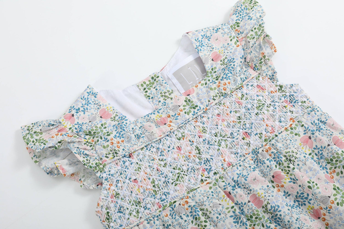 Pink Floral Print Smocked Futter Romper