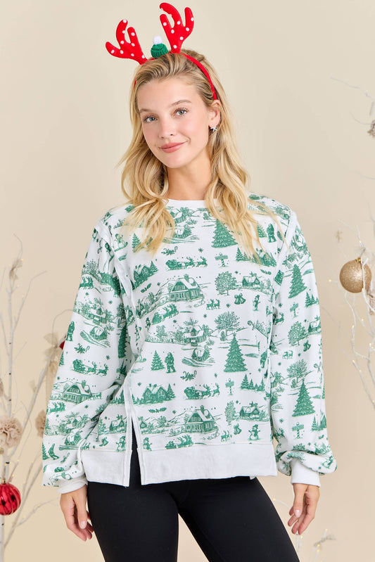 Holiday Toile Print Sweatshirt Ready to Ship Cozy Christmas