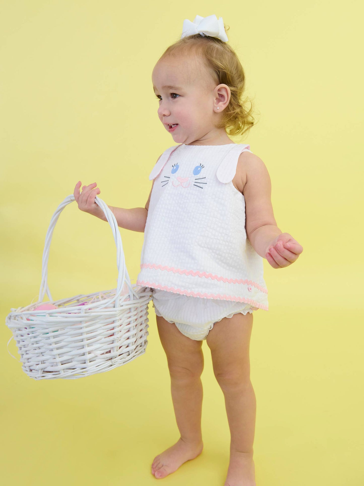 Baby Girls Pink Bunny Ears Seersucker Swing Top and Bloomer Set